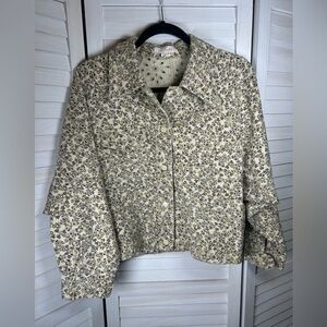 Anthropologie Solitaire Cream and Brown Eyelet Jacket. Cottagecore.